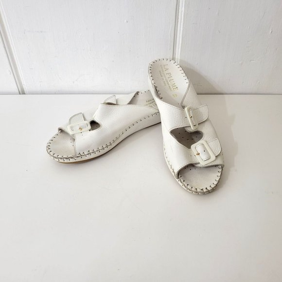 La Plume White Leather Slip On Sandals Made in Italy - Picture 6 of 7